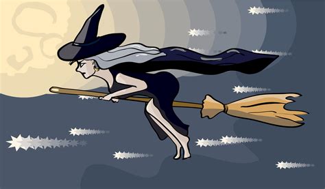 Enormous flying witch with broom